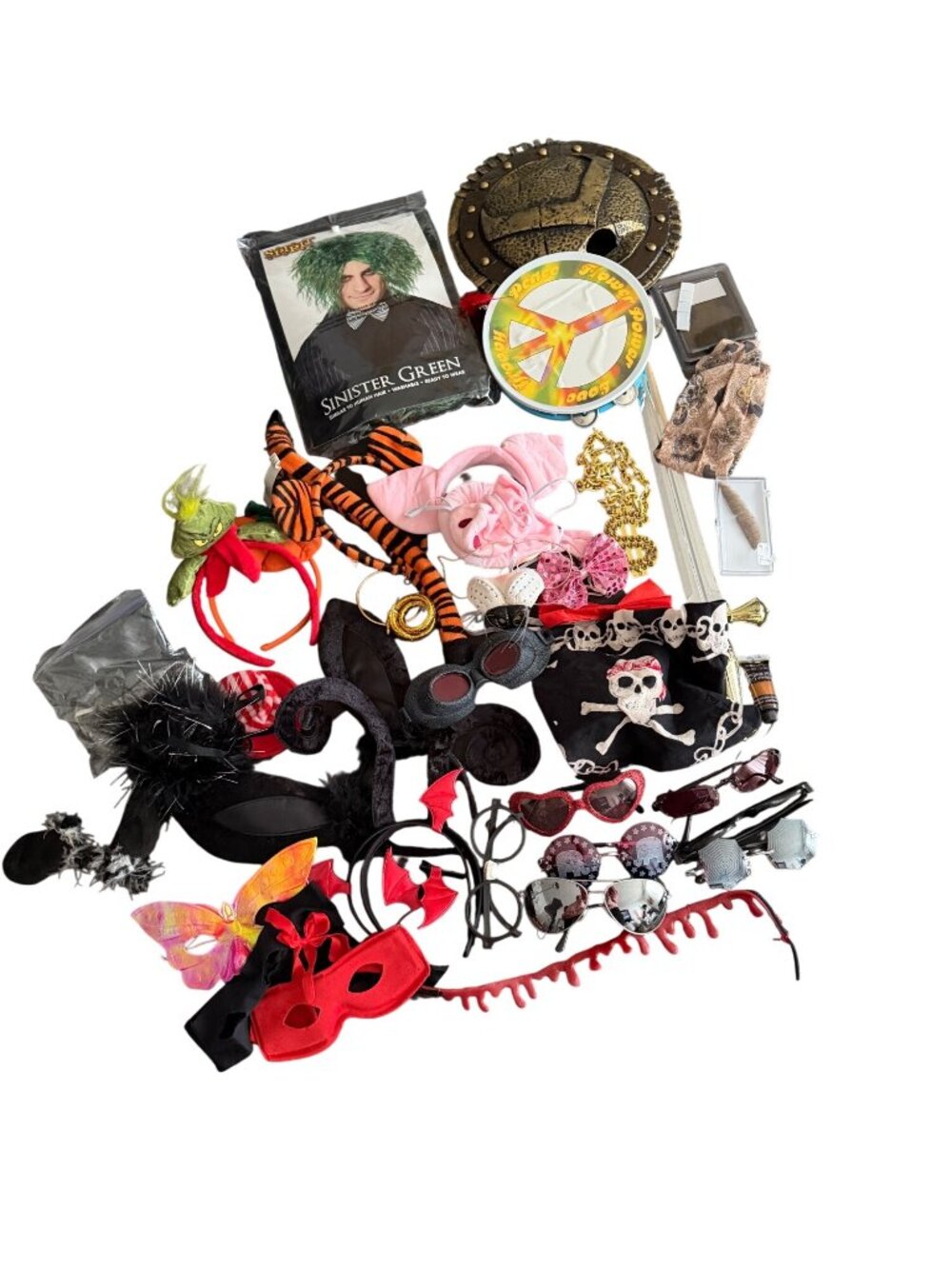Halloween Costume & Accessory Lot - Includes Masks Headbands Wigs Glasses Props - Picture 1 of 6